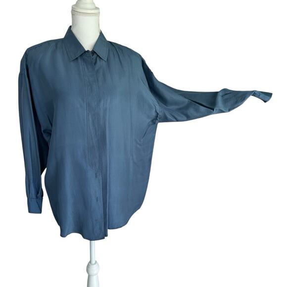 Express - Campagnie International, Silk Steele blue button down blouse, sizeS - Picture 2 of 11